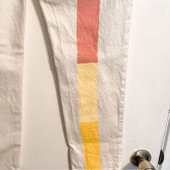 Madewell Tomboy Straight Leg Jeans in White Rainbow Stripe - Picture 2 of 7